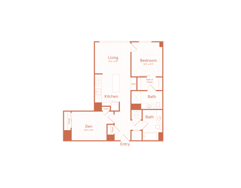 Floor plan for 1 bed, 1 bath, 839 sqft