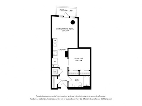 Floor plan for studio, 1 bath, 581 sqft