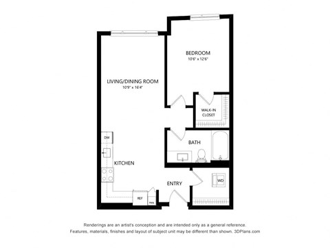 Floor plan for 1 bed, 1 bath, 706 sqft