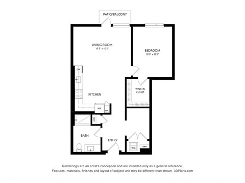 Floor plan for 1 bed, 1 bath, 787 sqft