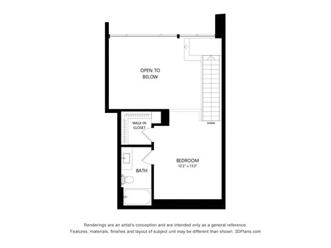 Floor plan for studio, 1.5 baths, 951 sqft