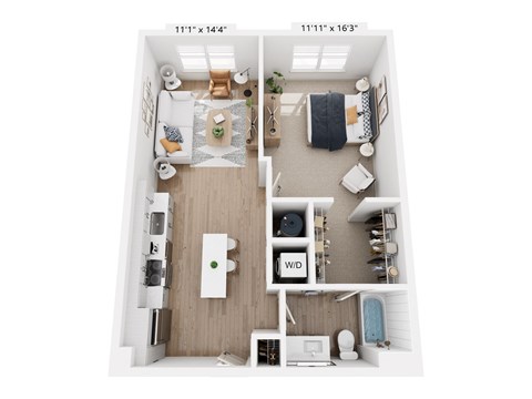 Floor plan for 1 bed, 1 bath, 738 sqft