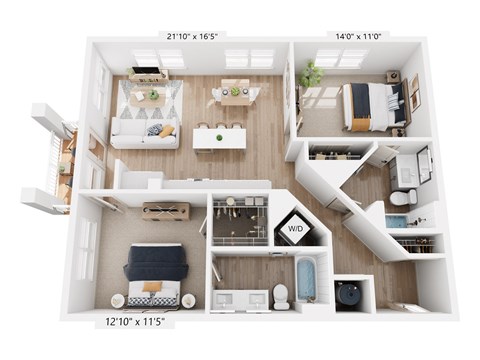Floor plan for 2 beds, 2 baths, 1062 sqft