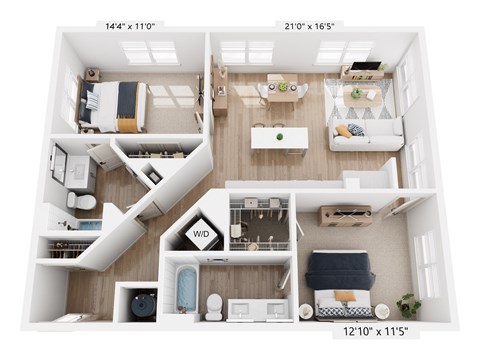 Floor plan for 2 beds, 2 baths, 1062 sqft
