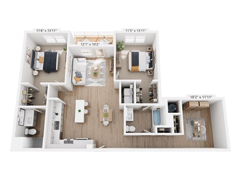 Floor plan for 2 beds, 2 baths, 1242 sqft