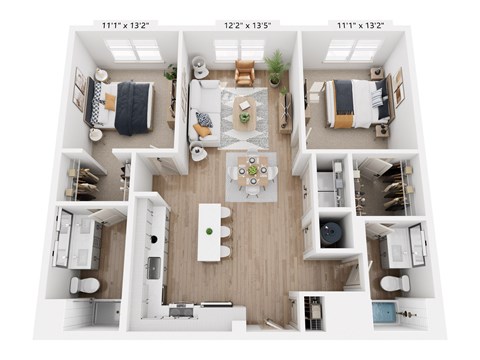 Floor plan for 2 beds, 2 baths, 1097 sqft