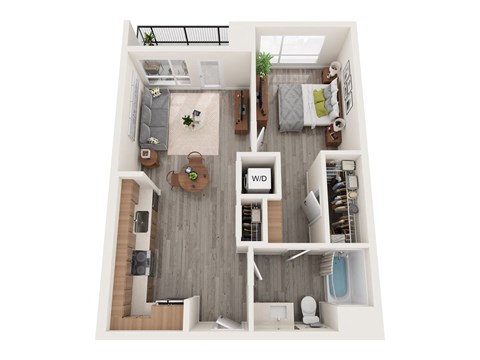 Floor plan for 1 bed, 1 bath, 852 sqft