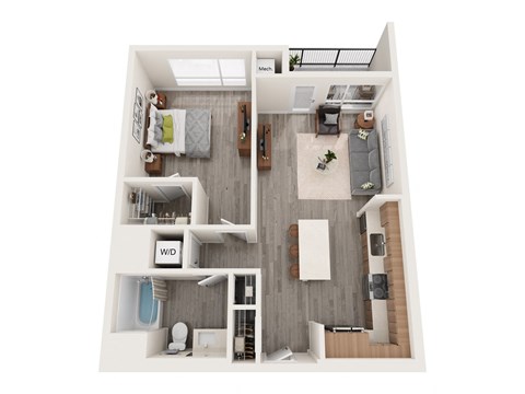 Floor plan for 1 bed, 1 bath, 798 sqft