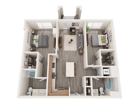 Floor plan for 2 beds, 2 baths, 1197 sqft