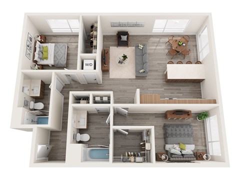 Floor plan for 2 beds, 2 baths, 1197 sqft
