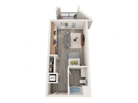 Floor plan for studio, 1 bath, 618 sqft
