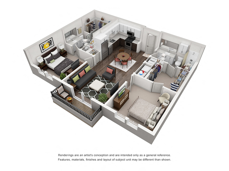 Floor plan for 2 beds, 2 baths, 984 sqft