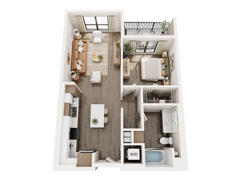 Floor plan for 1 bed, 1 bath, 758 sqft
