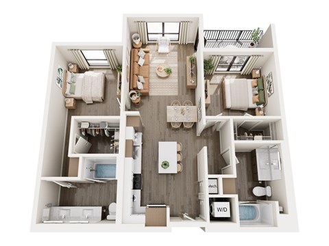 Floor plan for 2 beds, 2 baths, 1050 sqft