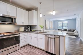 Alexandria apartment for rent - a kitchen with white cabinets and stainless steel appliances