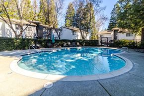 Martinez apartment for rent - A round above ground pool with a white border and a concrete patio.