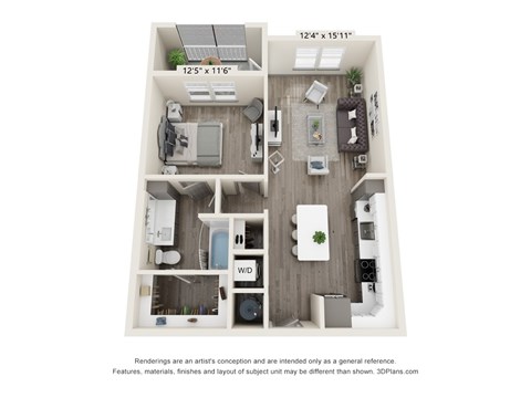 Floor plan for 1 bed, 1 bath, 841 sqft