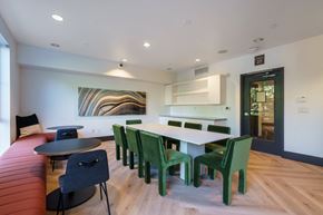 San Jose apartment for rent - a dining room with a table and chairs and a couch