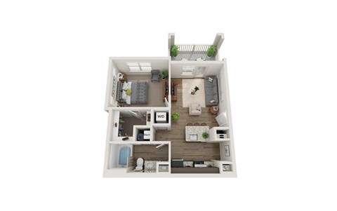 Floor plan for 1 bed, 1 bath, 618 sqft