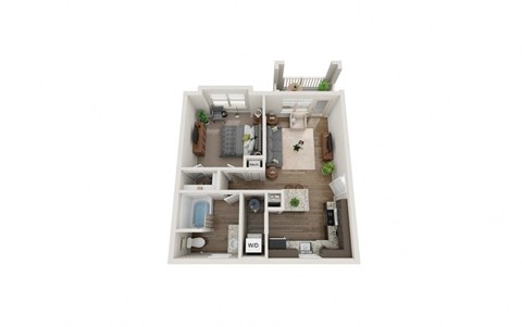 Floor plan for 1 bed, 1 bath, 601 sqft