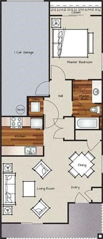 Floor plan for 1 bed, 1 bath, 781 sqft
