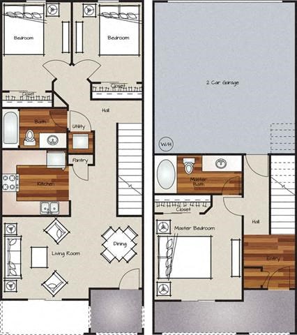 Floor plan for 3 beds, 2 baths, 1218 sqft