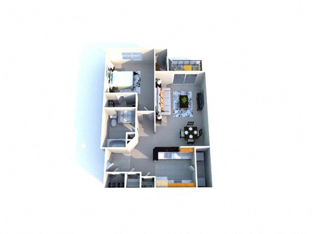 Floor plan for 1 bed, 1 bath, 732 sqft