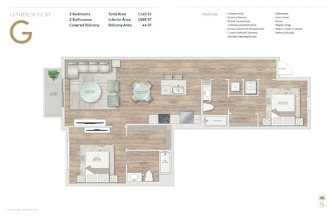 Floor plan for 2 beds, 2 baths, 1125 sqft