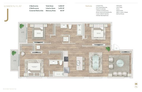 Floor plan for 3 beds, 2 baths, 1476 sqft