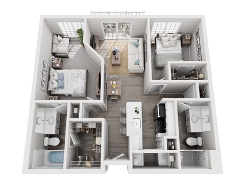 Floor plan for 2 beds, 2 baths, 1095 sqft