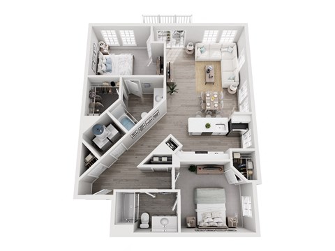 Floor plan for 2 beds, 2 baths, 1137 sqft