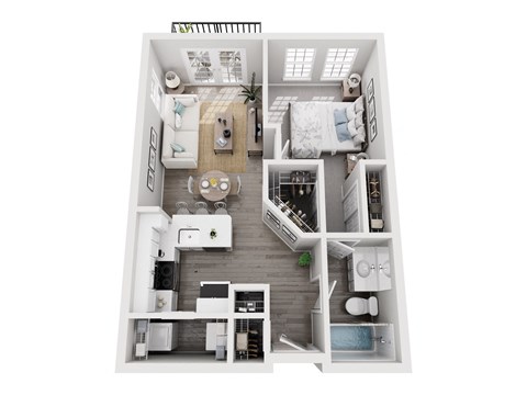 Floor plan for 1 bed, 1 bath, 751 sqft