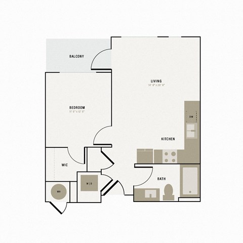 Floor plan for 1 bed, 1 bath, 690 sqft