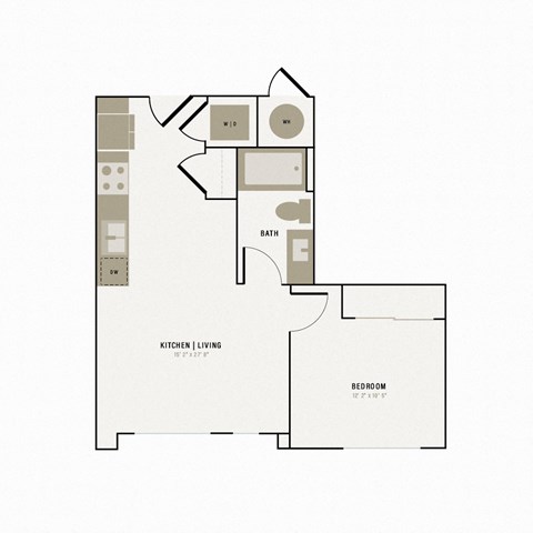 Floor plan for 1 bed, 1 bath, 572 sqft