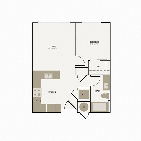 Floor plan for 1 bed, 1 bath, 642 sqft