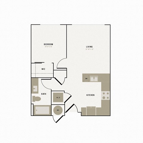 Floor plan for 1 bed, 1 bath, 634 sqft