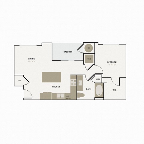 Floor plan for 1 bed, 1 bath, 778 sqft