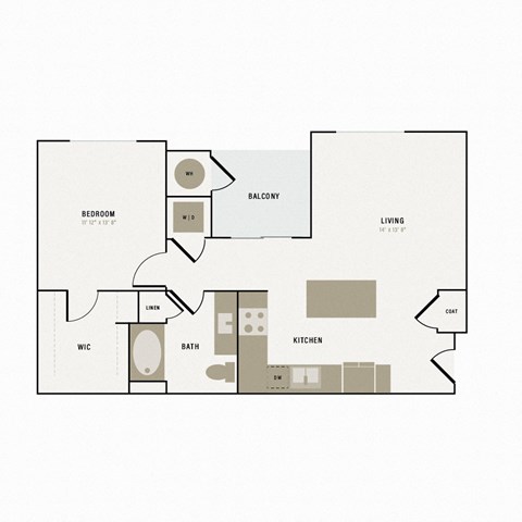 Floor plan for 1 bed, 1 bath, 828 sqft