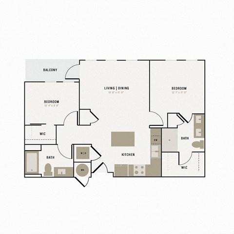 Floor plan for 2 beds, 2 baths, 1026 sqft