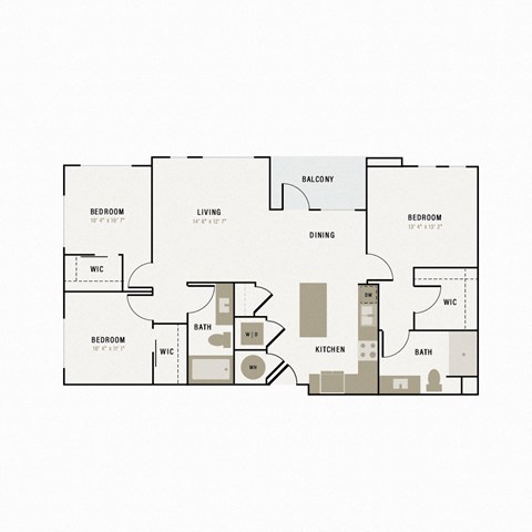 Floor plan for 3 beds, 2 baths, 1260 sqft