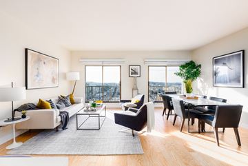 San Francisco apartment for rent - a living room and dining room with a table and chairs
