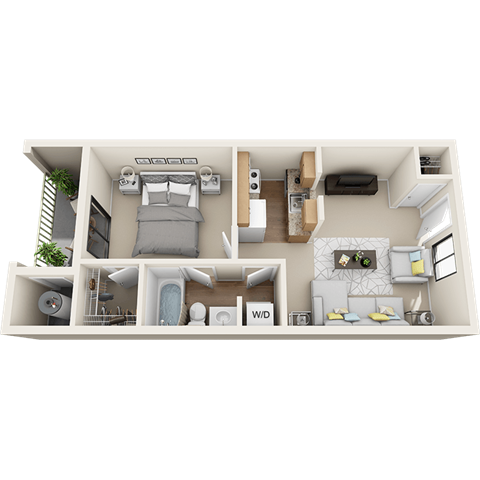 Floor plan for 1 bed, 1 bath, 600 sqft