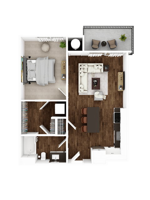 Floor plan for 1 bed, 1 bath, 718 sqft