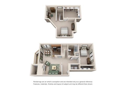 Floor plan for 1 bed, 1 bath, 885 sqft