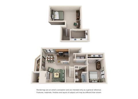Floor plan for 1 bed, 1 bath, 916 sqft