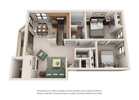 Floor plan for 2 beds, 1 bath, 900 sqft