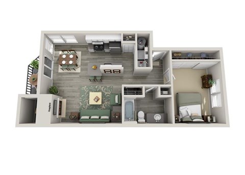 Floor plan for 1 bed, 1 bath, 696 sqft