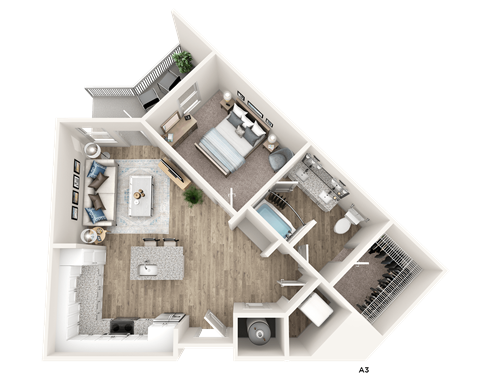 Floor plan for 1 bed, 1 bath, 732 sqft