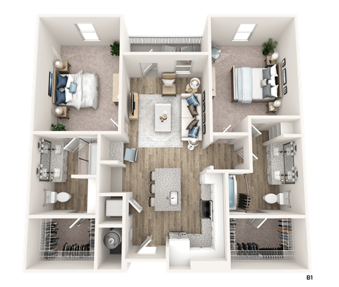 Floor plan for 2 beds, 2 baths, 1151 sqft