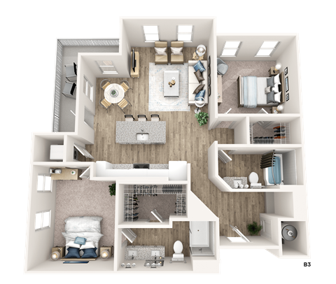 Floor plan for 2 beds, 2 baths, 1190 sqft
